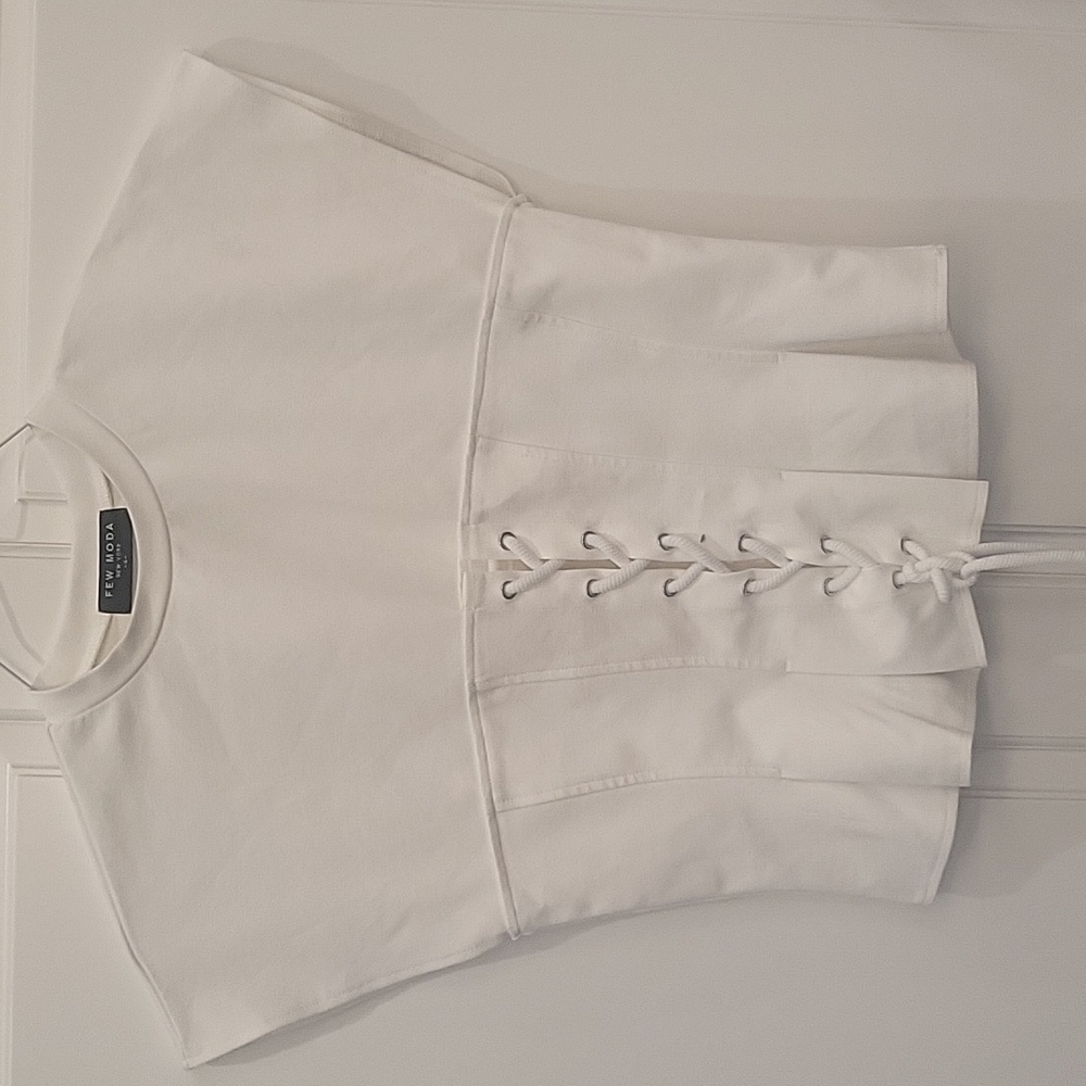 Ladies lace up detail white top